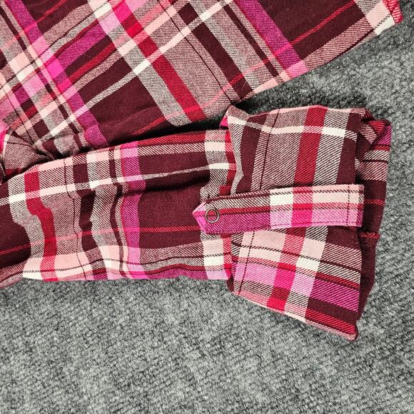 Pink Flannel Plaid Womens Size 7-9 Long Sleeve Shirt Button Tab Sleeve - Picture 4 of 16